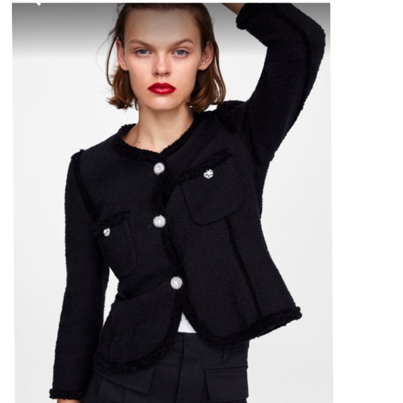 zara tweed blazer black